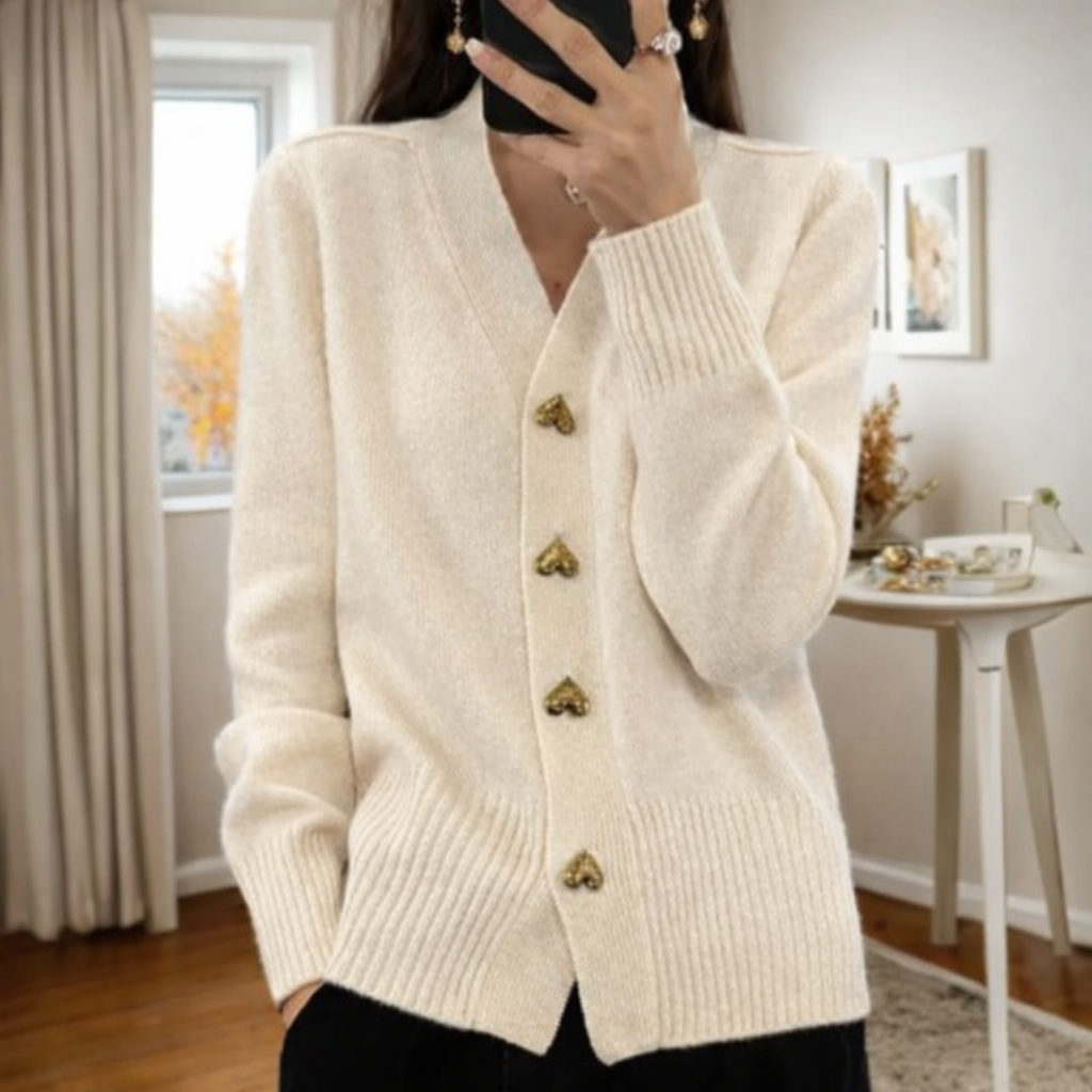 Women's Heart Button Cardigan — V-Neck Knit Jacket 6