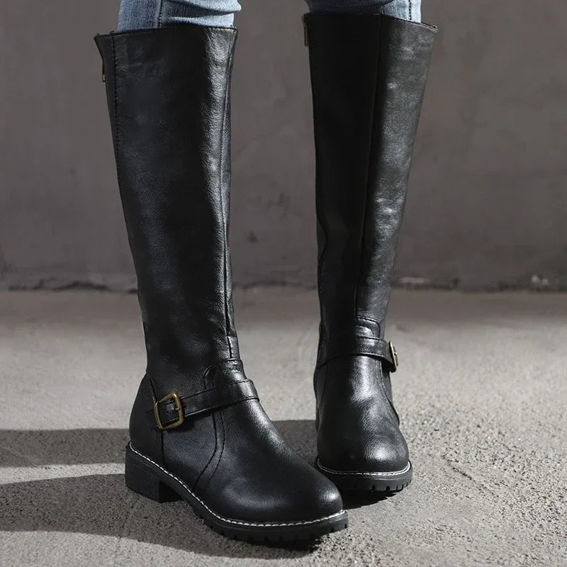 Women's Knee High Riding Boots with Buckle Detail — Elegant 3