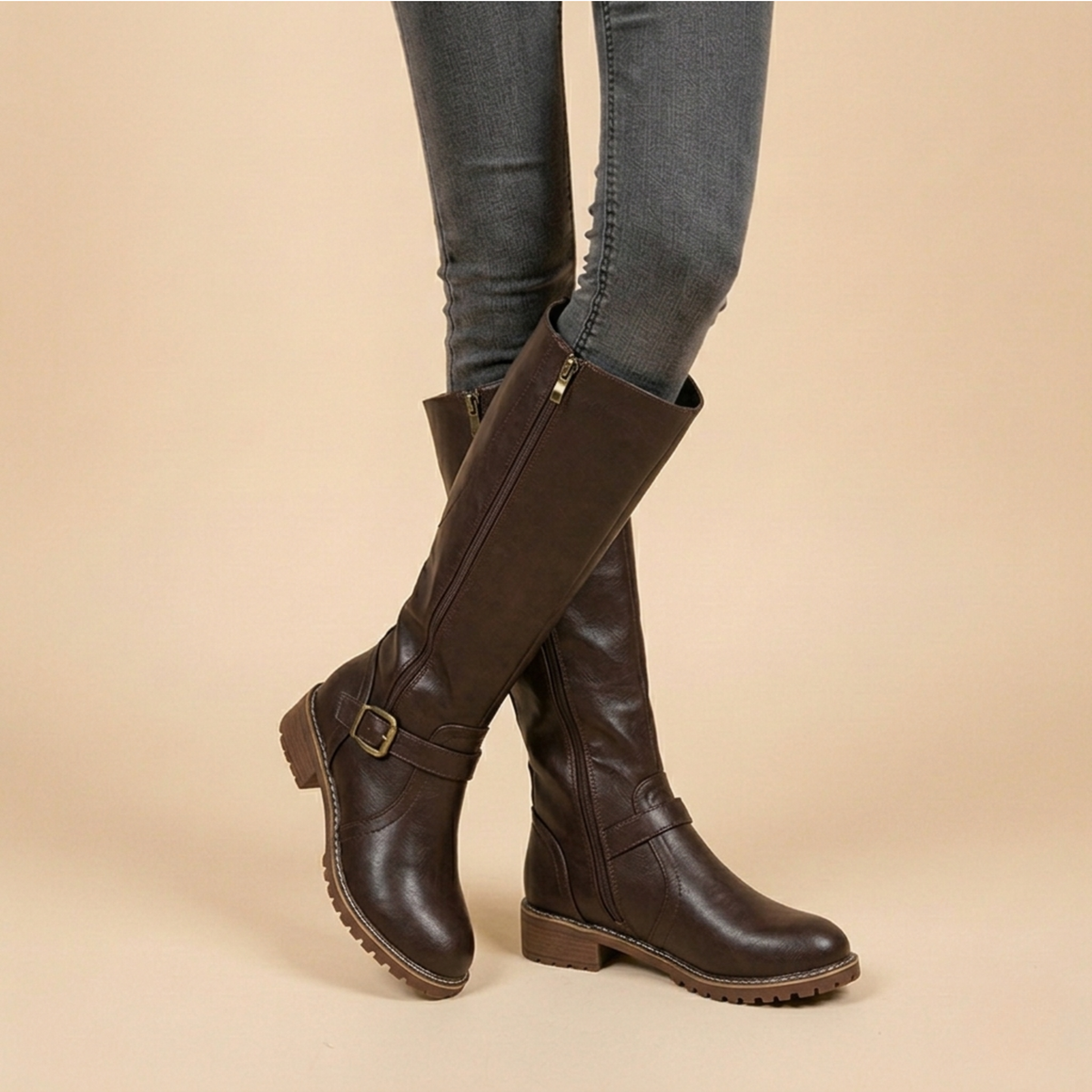 Women's Knee High Riding Boots with Buckle Detail — Elegant 5