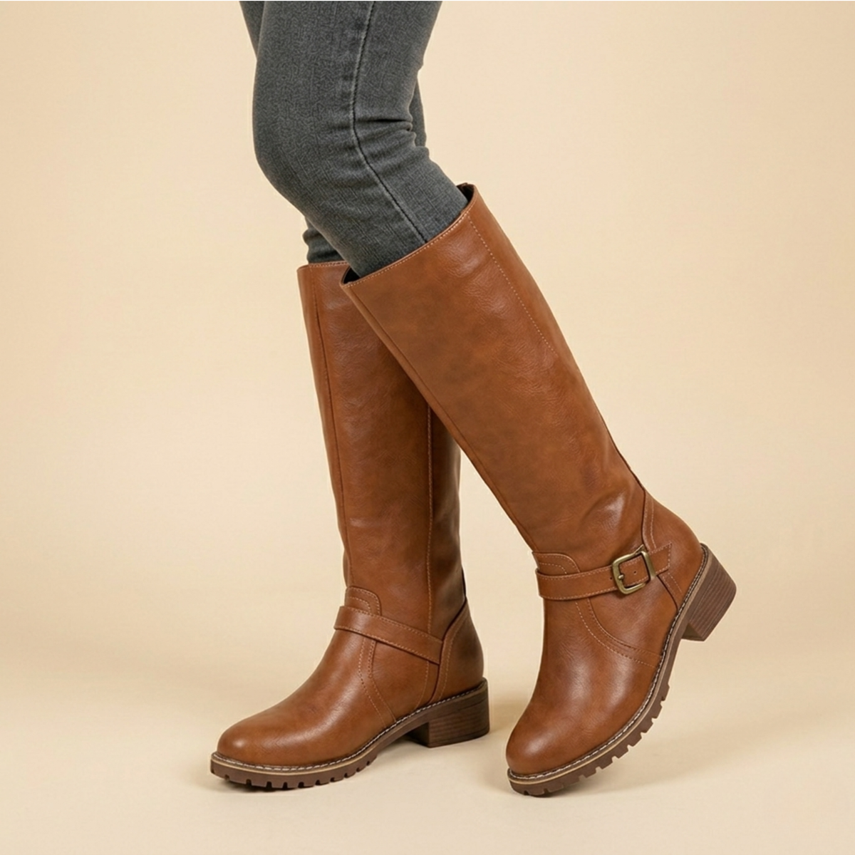 Women's Knee High Riding Boots with Buckle Detail — Elegant 7
