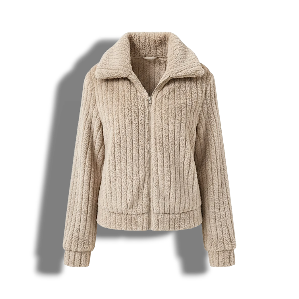 Women's Plush Fleece Zip-Up Jacket — Wide Collar Soft Warm 1
