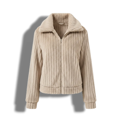 Women's Plush Fleece Zip-Up Jacket — Wide Collar Soft Warm 1