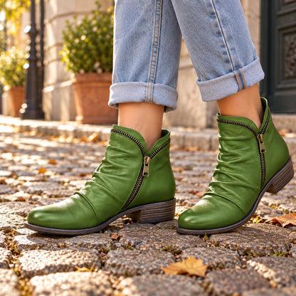 Damen Kunstleder Ankle Boots Herbst in Grün