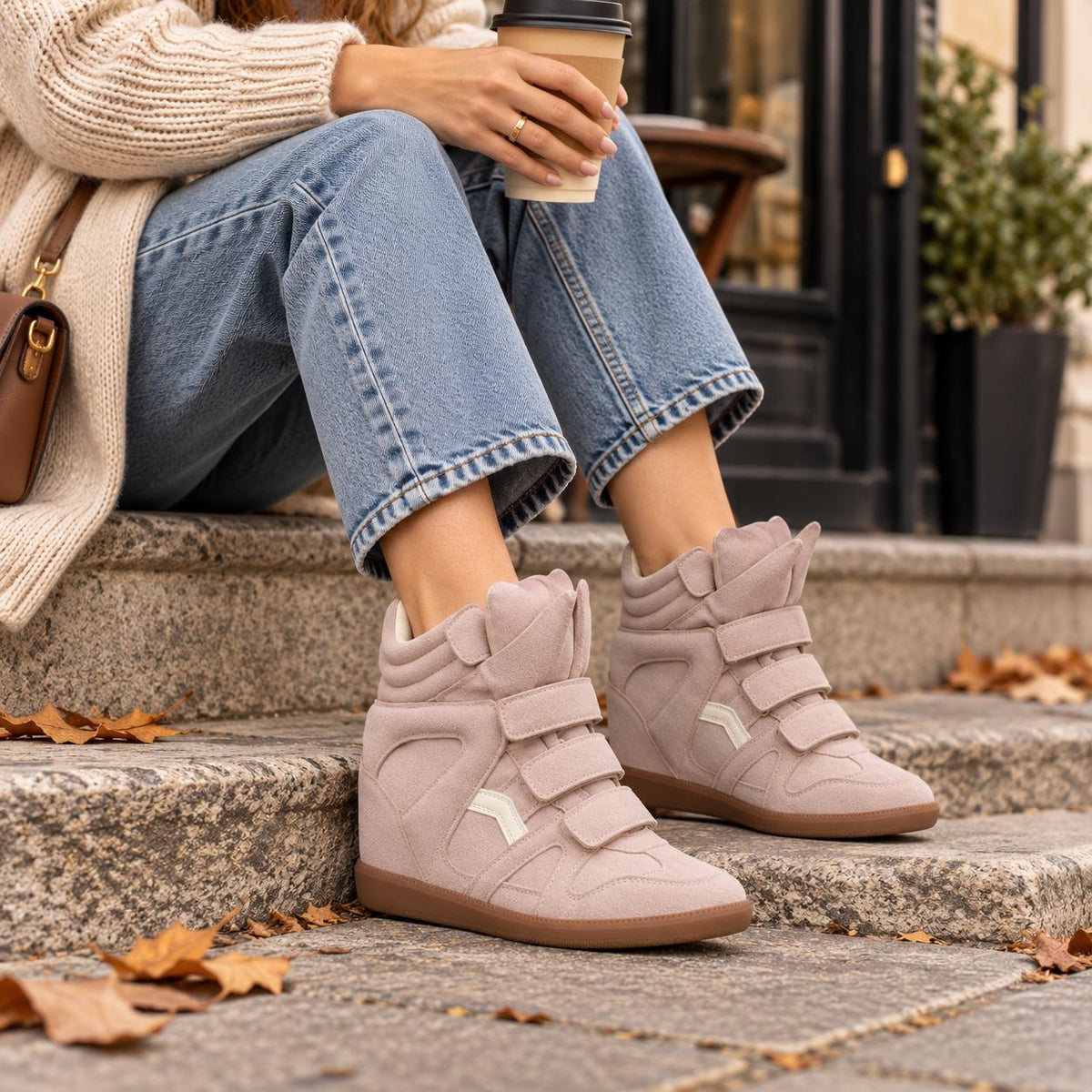 Damen Keilabsatz High-Top Sneaker in Rosa