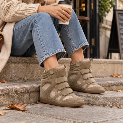 Damen Keilabsatz High-Top Sneaker in Taupe