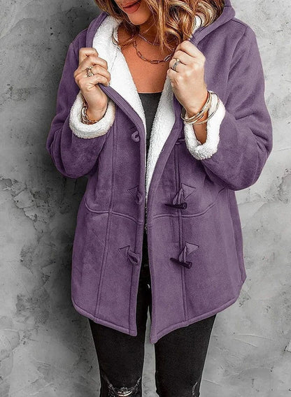 Women's Hooded Duffle Coat — Sherpa Lining & Toggle Closure 4