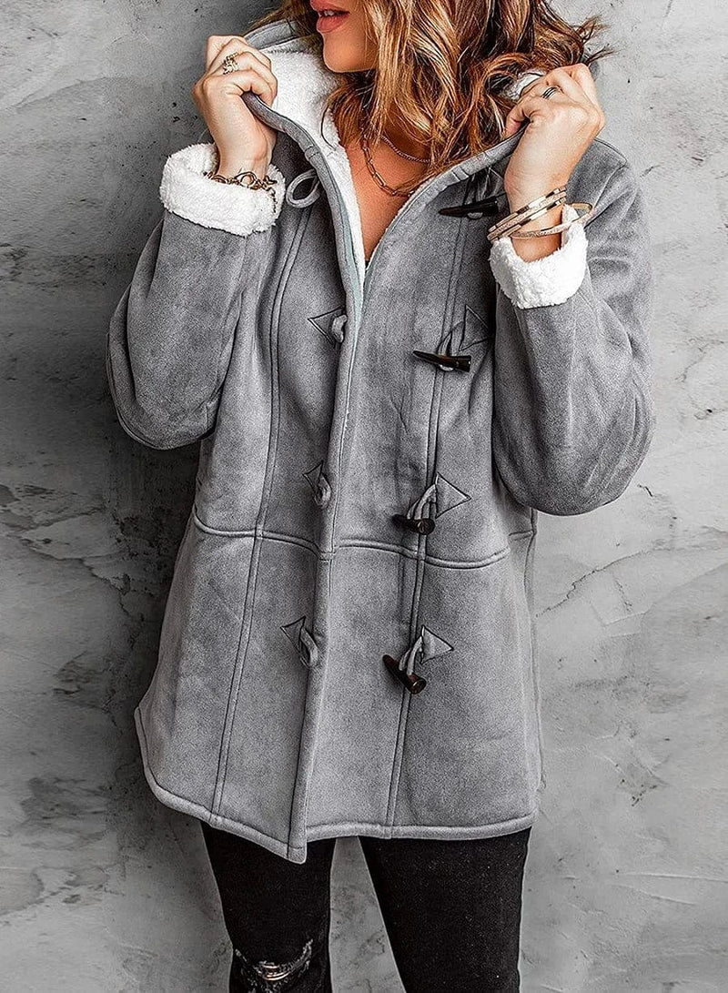 Women's Hooded Duffle Coat — Sherpa Lining & Toggle Closure 5