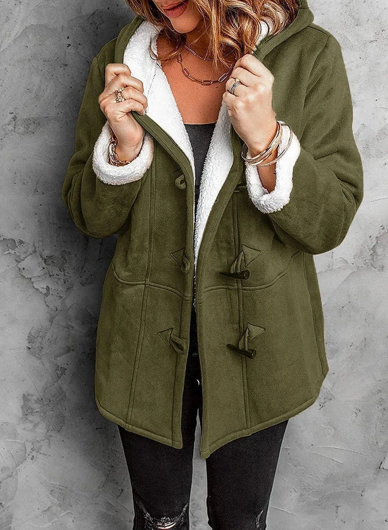 Women's Hooded Duffle Coat — Sherpa Lining & Toggle Closure 6