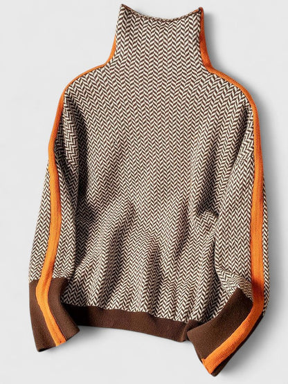Amara Women's Knit Sweater — Contrast Stripe High Neck 1