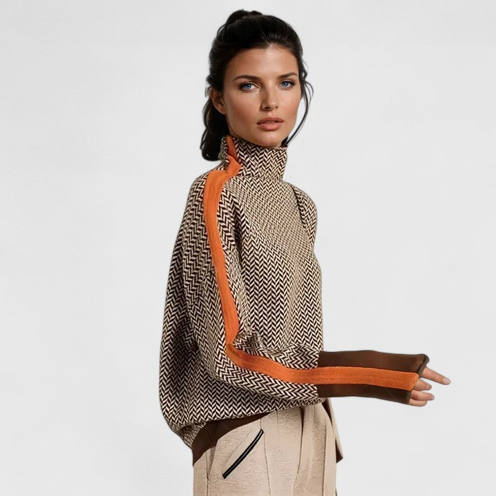 Amara Women's Knit Sweater — Contrast Stripe High Neck 2