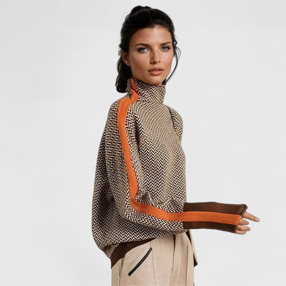 Amara Women's Knit Sweater — Contrast Stripe High Neck 2