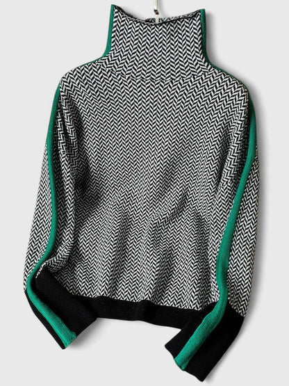 Amara Women's Knit Sweater — Contrast Stripe High Neck 6