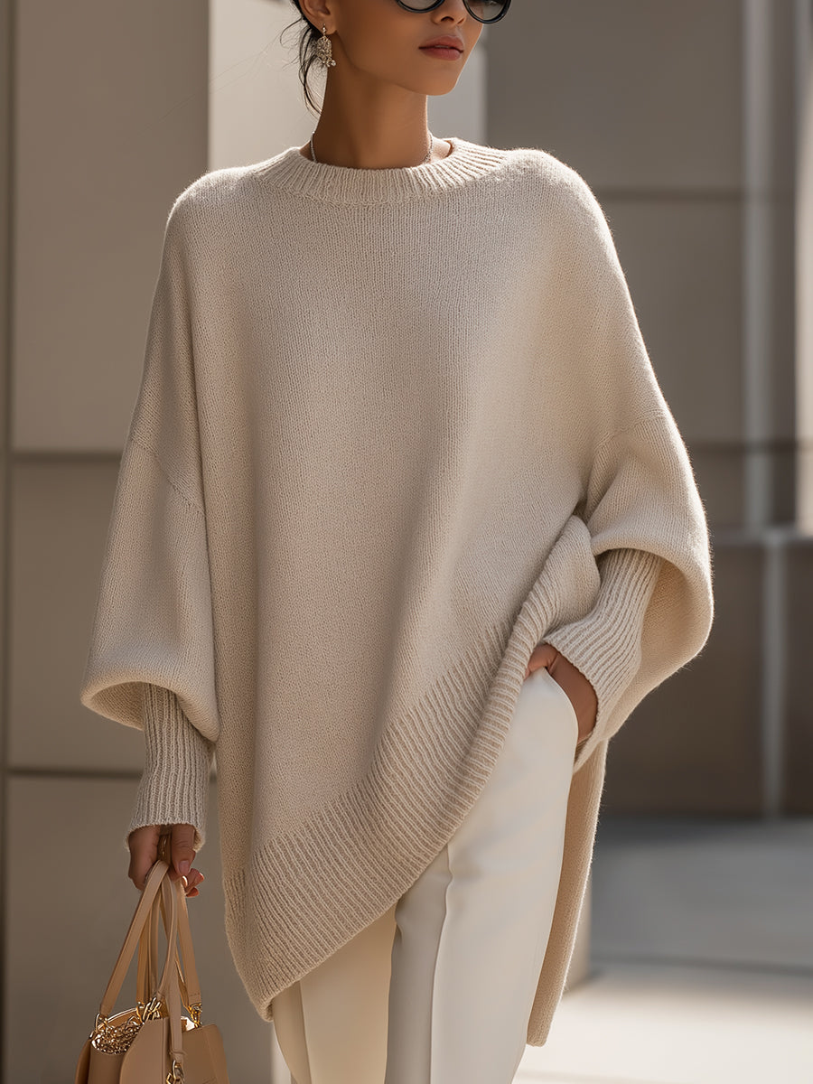 Women's Oversize Pullover — Asymmetric Hem, Soft & Elegant 1