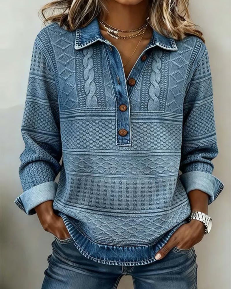 Women's Cable Knit Sweater — Half-Button Turtleneck Regular Fit 1