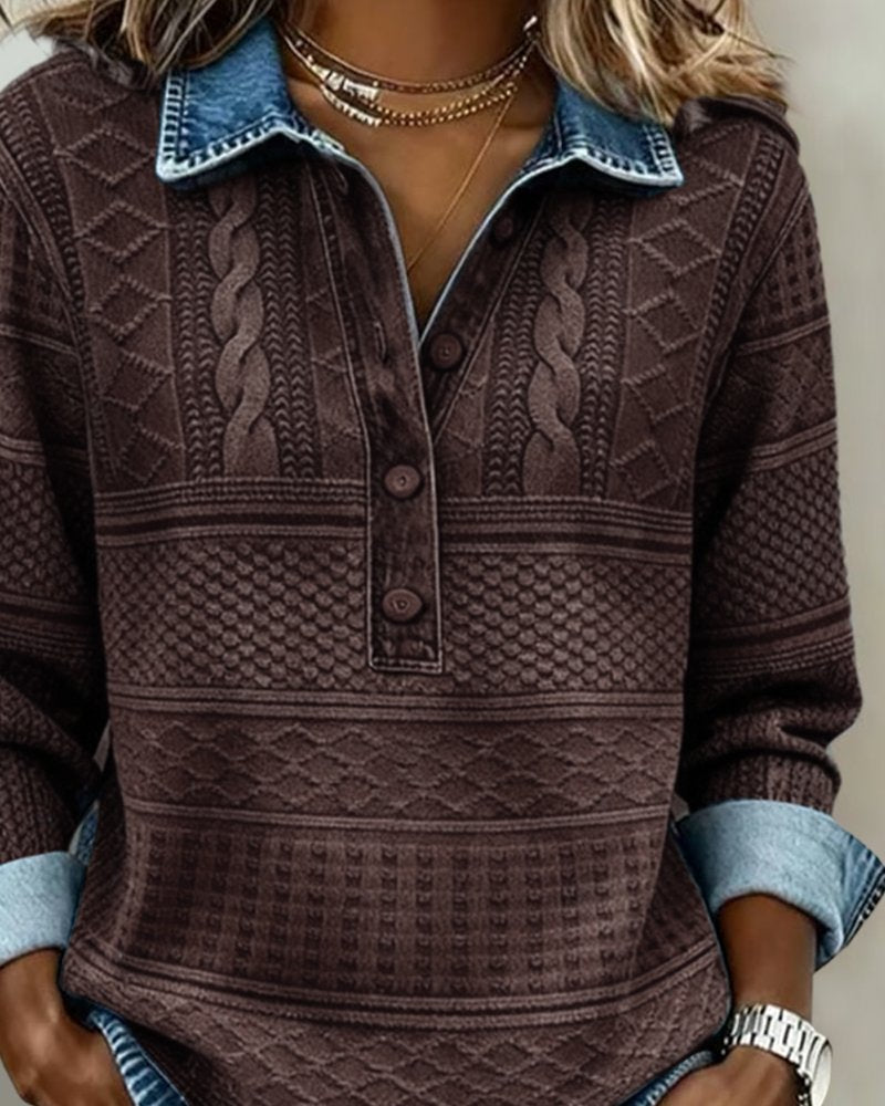 Women's Cable Knit Sweater — Half-Button Turtleneck Regular Fit 3