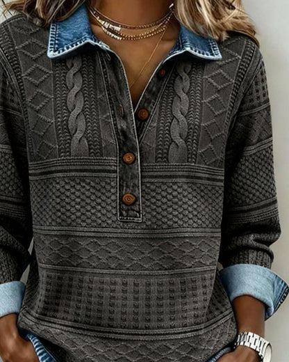 Women's Cable Knit Sweater — Half-Button Turtleneck Regular Fit 4