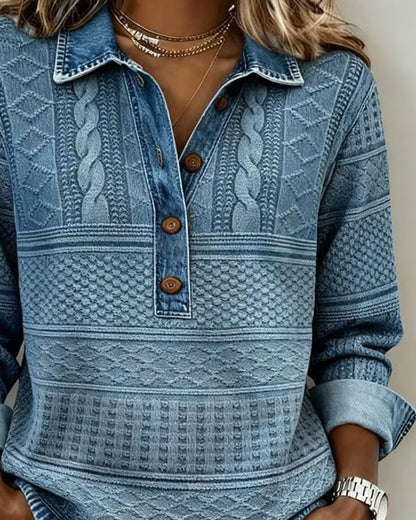 Women's Cable Knit Sweater — Half-Button Turtleneck Regular Fit 6