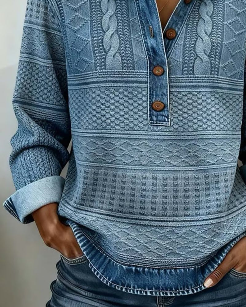 Women's Cable Knit Sweater — Half-Button Turtleneck Regular Fit 7