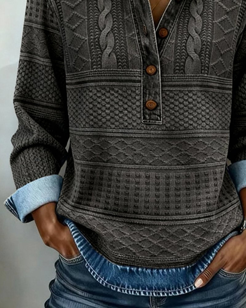 Women's Cable Knit Sweater — Half-Button Turtleneck Regular Fit 8