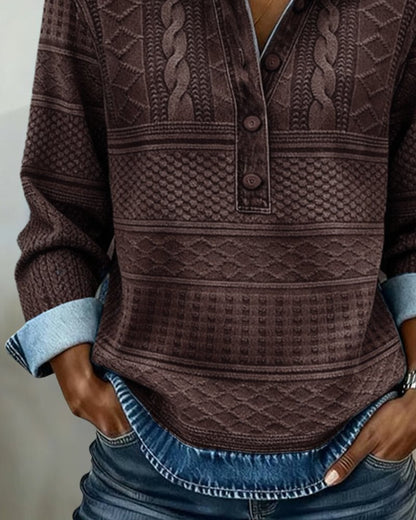 Women's Cable Knit Sweater — Half-Button Turtleneck Regular Fit 9