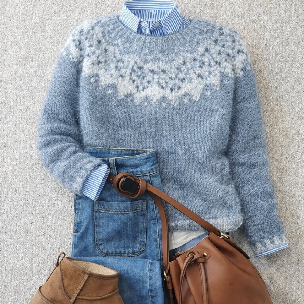 Women's Nordic Snowflake Fair Isle Crewneck Knit Sweater 1