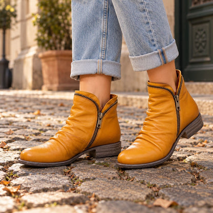 Damen Kunstleder Ankle Boots Herbst in Gelb