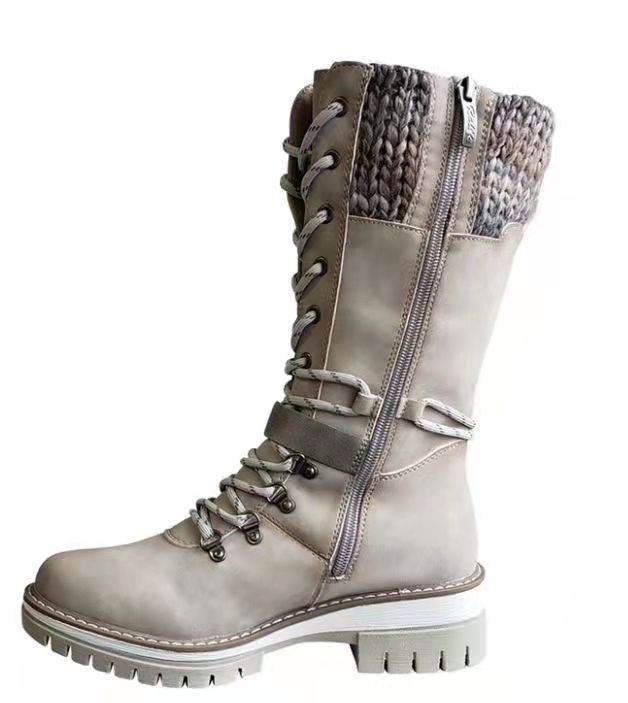Women's Winter Lace-Up Boots — Knit Cuff Mid-Calf 17