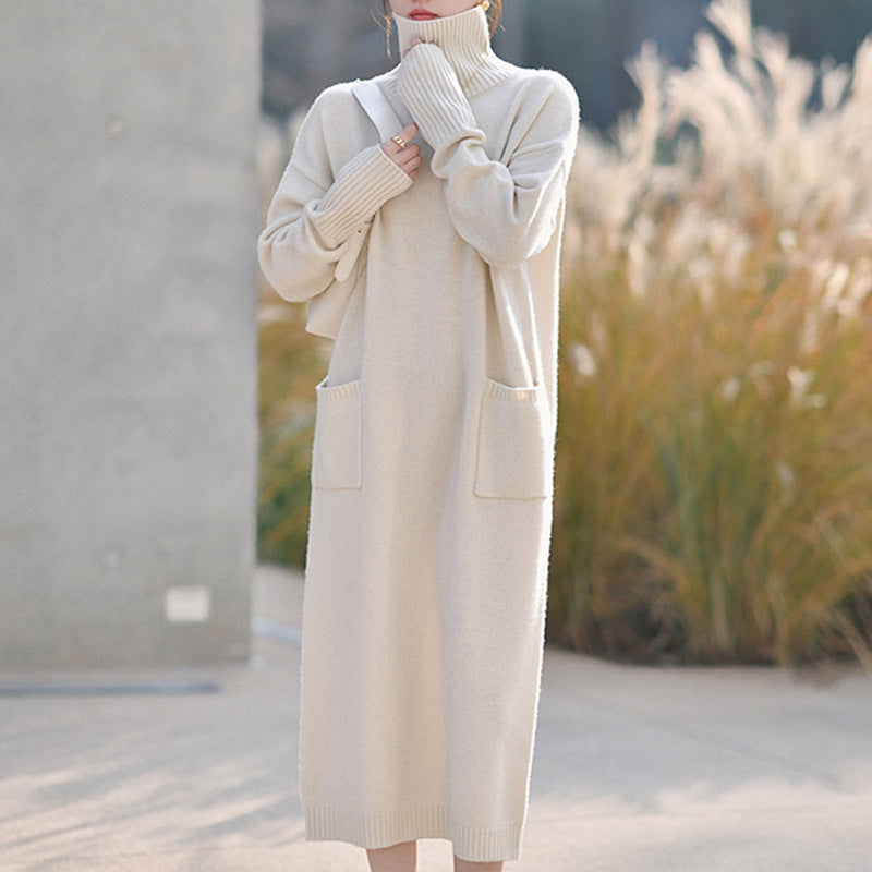 Women's Knit Maxi Dress — High-Neck Long-Sleeve Loose Fit 10