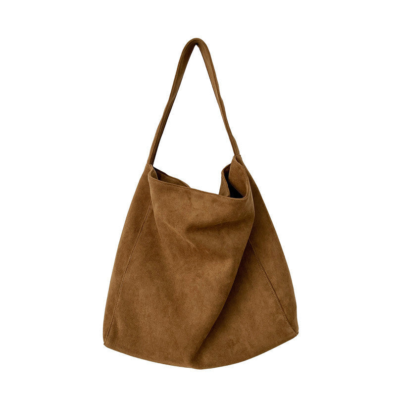 Großer Wildleder-Optik Shopper mit Magnetverschluss & Innentaschen in Braun
