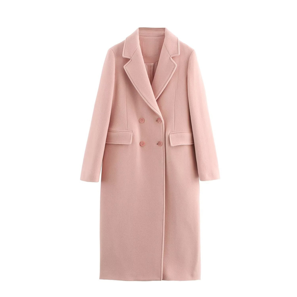 Zweireihiger Langer Damenmantel in Rosa