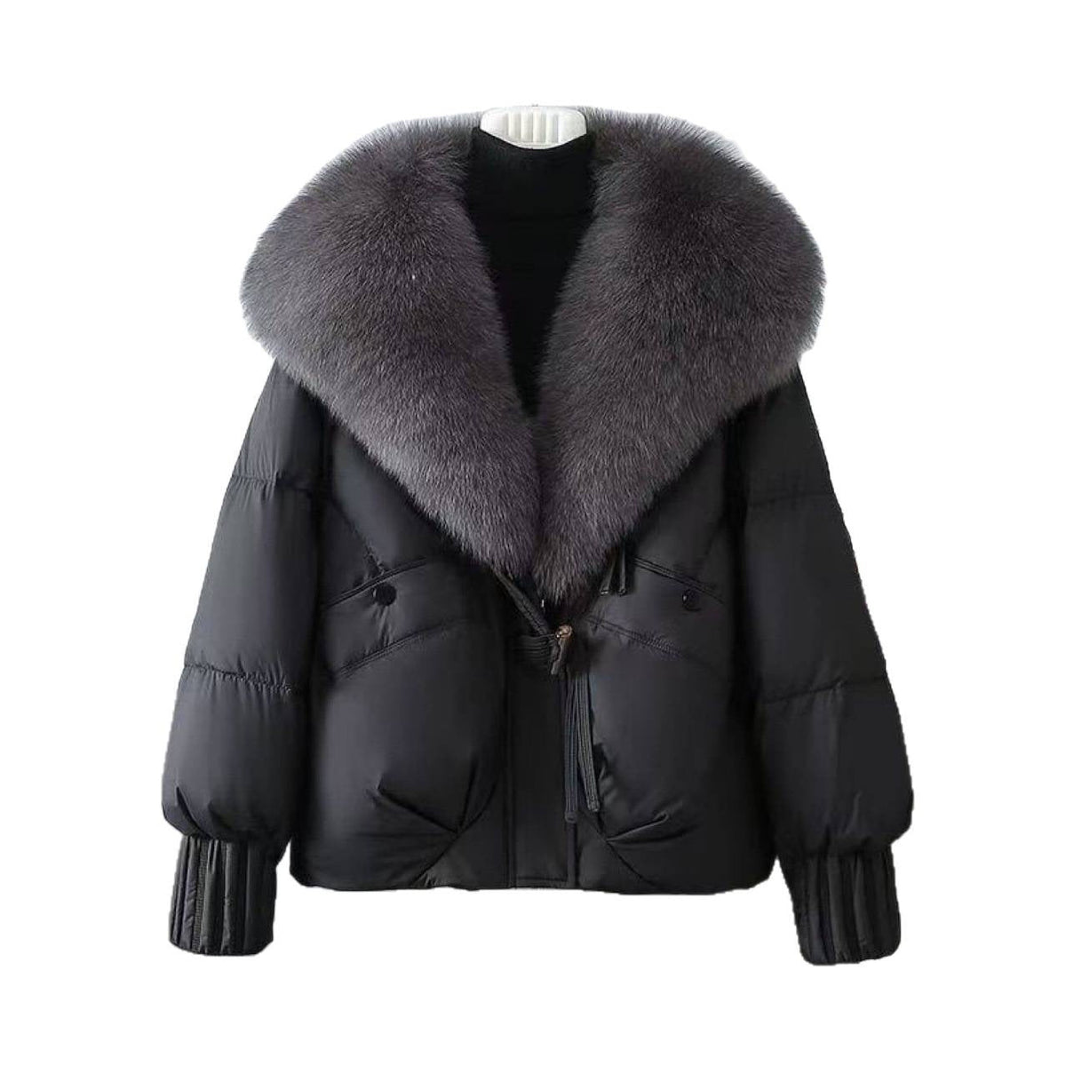 Chenille Steppjacke mit abnehmbarem Kunstfellkragen – Ansicht 3