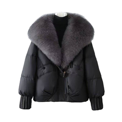 Chenille Steppjacke mit abnehmbarem Kunstfellkragen – Ansicht 3