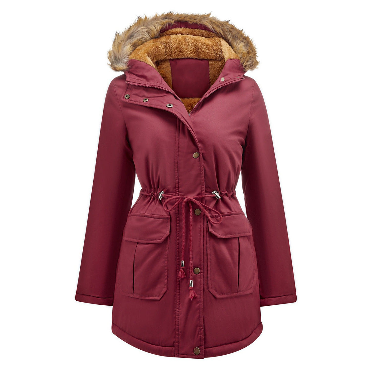 Gefütterte Damen Steppjacke mit Kapuze & Kunstfellkragen – Ansicht 2