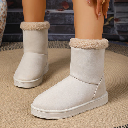 Women's Faux Suede Snow Boots — Faux Fur Cuff & Non-Slip Sole 7