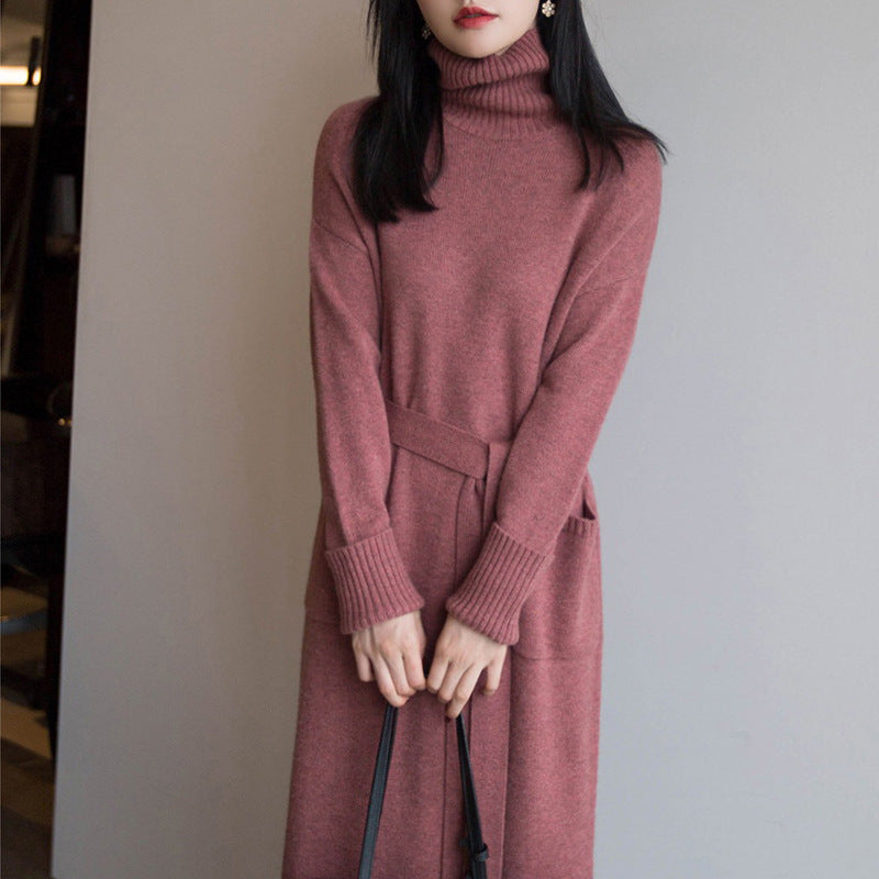 Women's Knit Maxi Dress — High-Neck Long-Sleeve Loose Fit 9