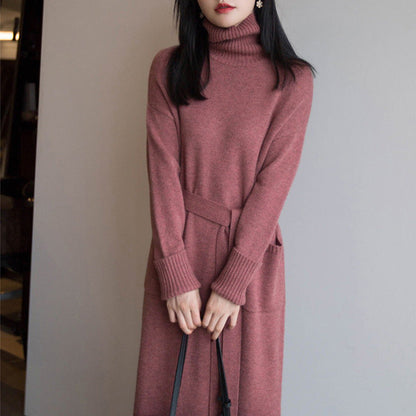 Women's Knit Maxi Dress — High-Neck Long-Sleeve Loose Fit 9
