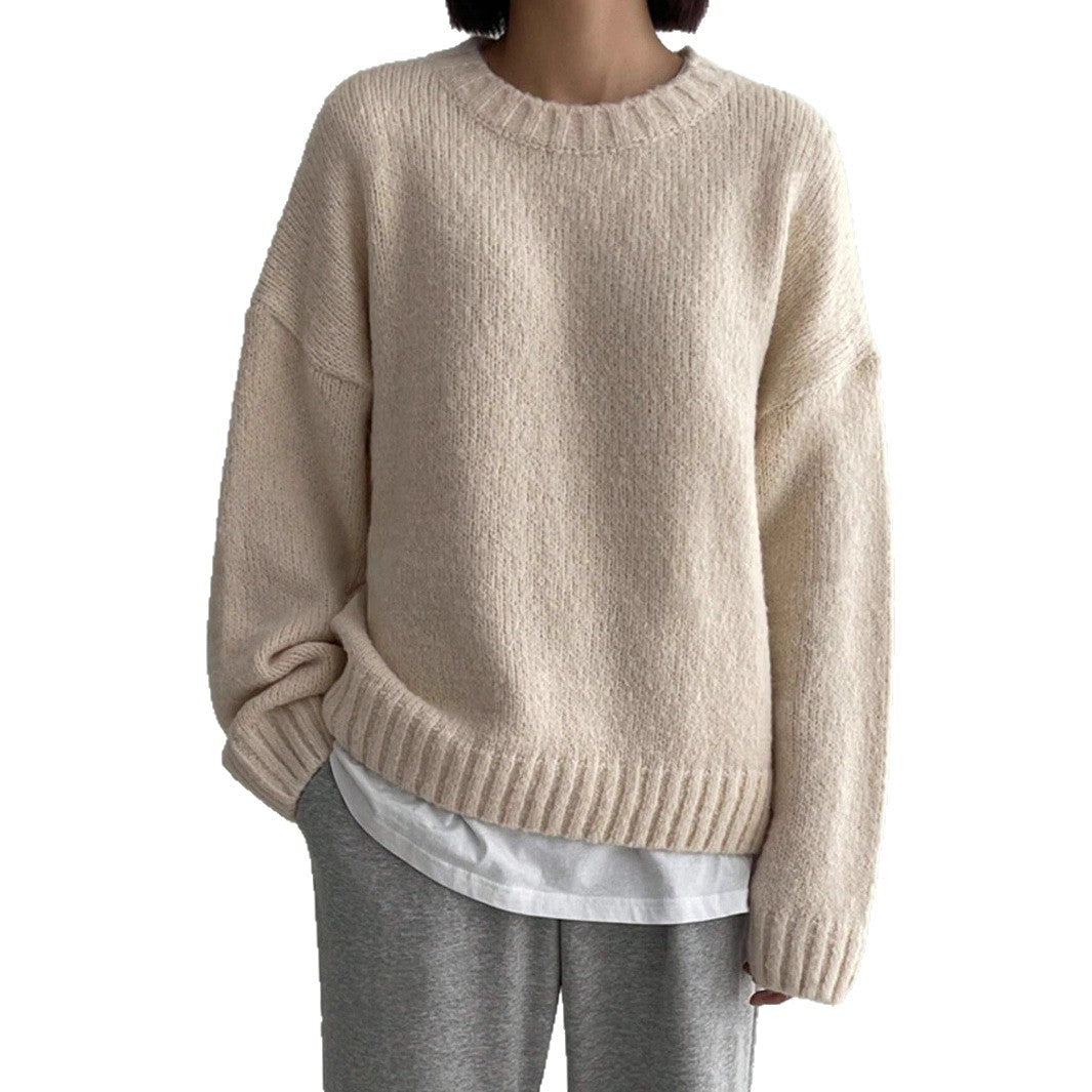 Damen Grobstrickpullover Oversize — Rundhals, fallende Schultern 1