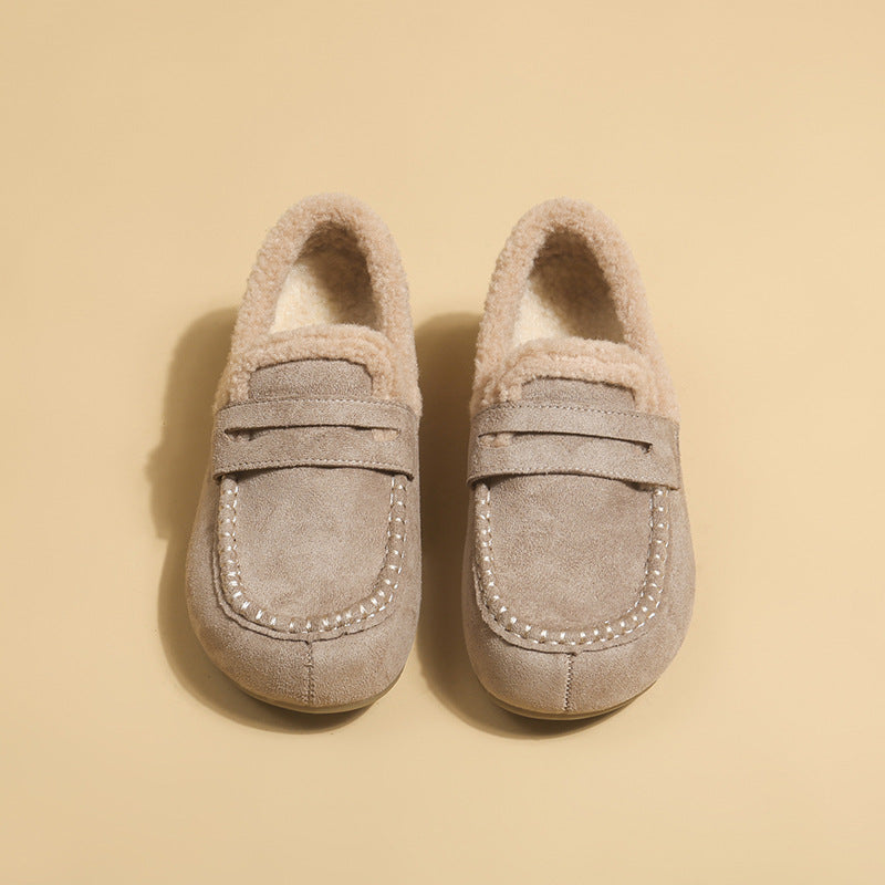 Gefütterter Kunstwildleder Loafer Mule in Dunkelkhaki