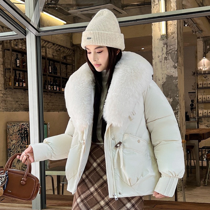 Chenille Steppjacke mit abnehmbarem Kunstfellkragen – Ansicht 4