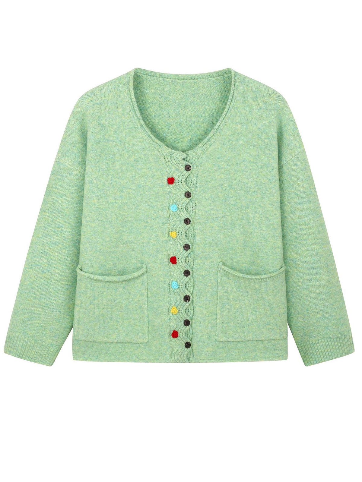 Kurze Strickjacke Damen — Boxy Schnitt mit Taschen & Knopfleiste 2