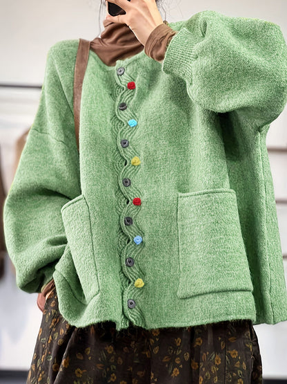 Kurze Strickjacke Damen — Boxy Schnitt mit Taschen & Knopfleiste 1
