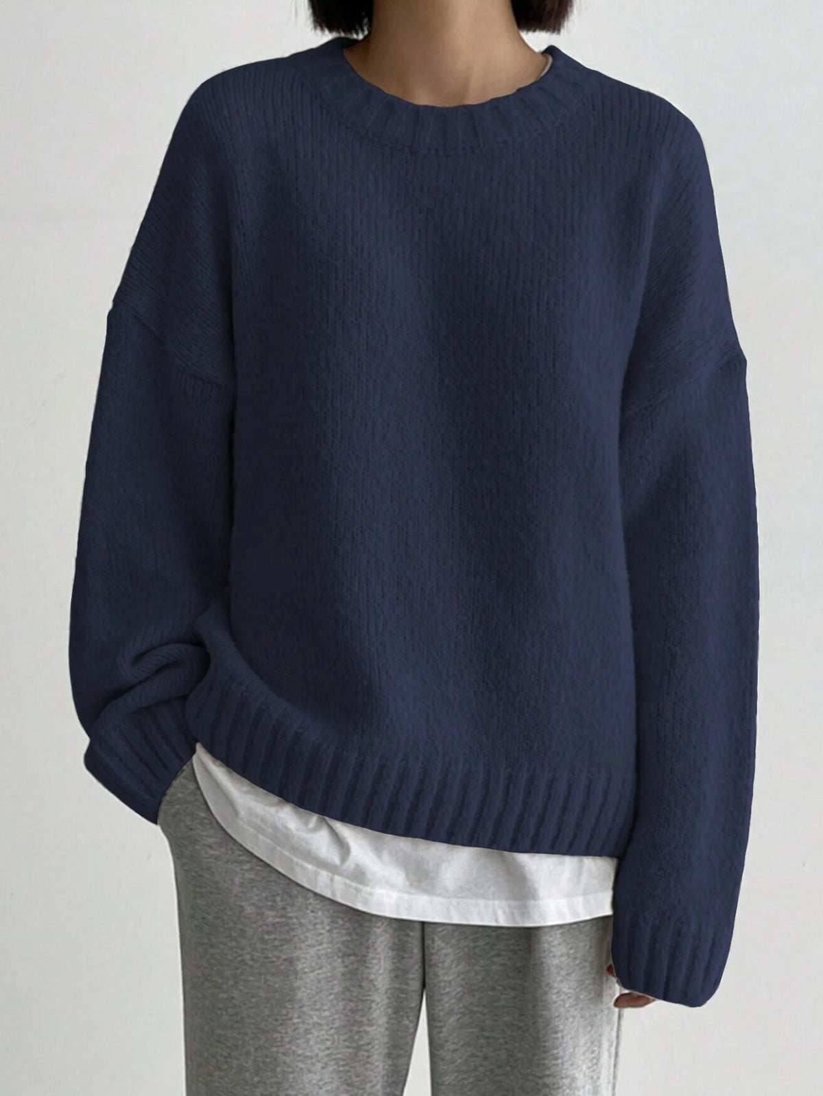 Damen Grobstrickpullover Oversize — Rundhals, fallende Schultern 4