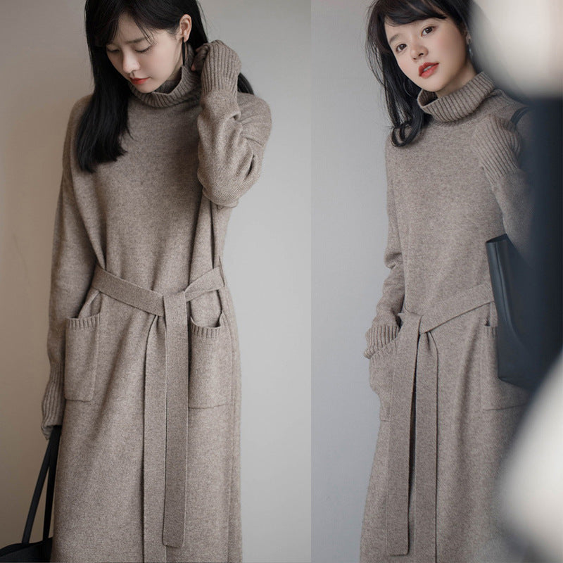Women's Knit Maxi Dress — High-Neck Long-Sleeve Loose Fit 7