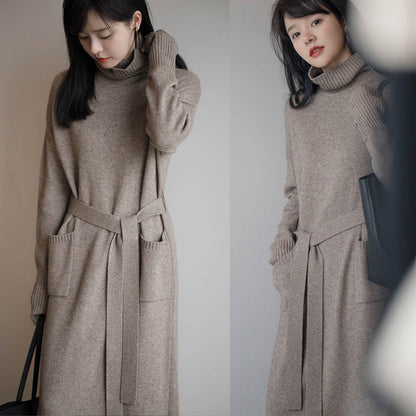 Women's Knit Maxi Dress — High-Neck Long-Sleeve Loose Fit 7
