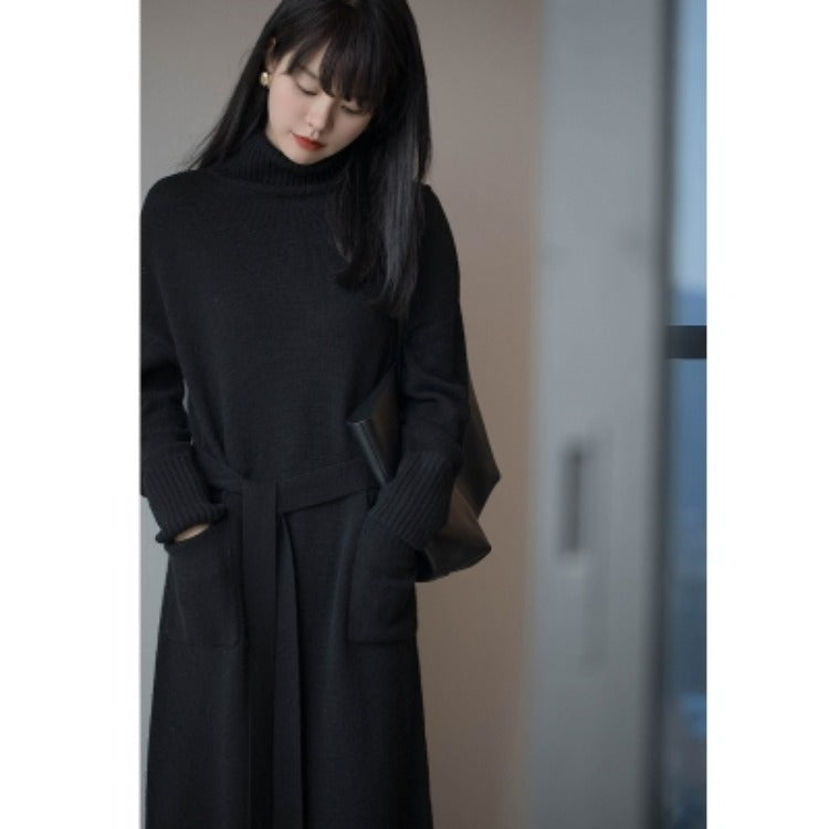 Women's Knit Maxi Dress — High-Neck Long-Sleeve Loose Fit 8