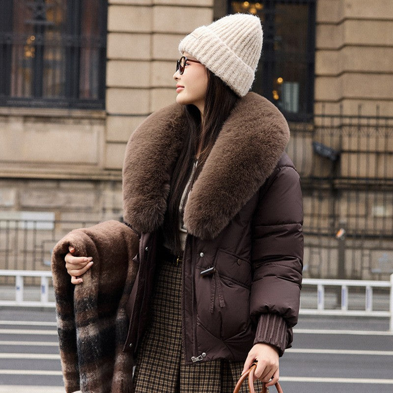 Chenille Steppjacke mit abnehmbarem Kunstfellkragen