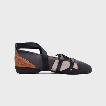 Mary Jane Ballerinas mit Kreuzriemen in Dunkelgrau (5cm Elevated)