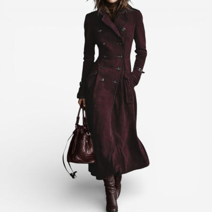 Long Women's Suede Trench Coat — Double-Breasted Elegant Fit 2