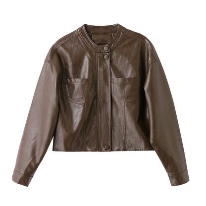 Stehkragen Kunstleder Jacke Damen – Ansicht 5