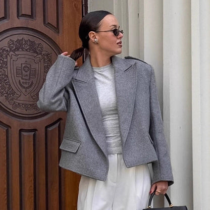 Bouclé Tweed Blazer Damen mit Schulterpolster – Ansicht 2